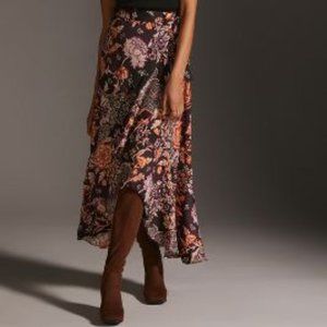 Anthropologie Maeve Ruffled Wrap Maxi Skirt in Purple Motif - Floral Plum - NWT